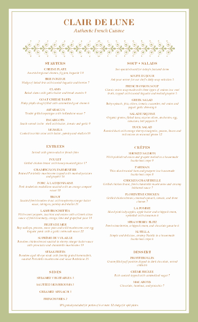 French Menu Design Unique Fancy French Menu