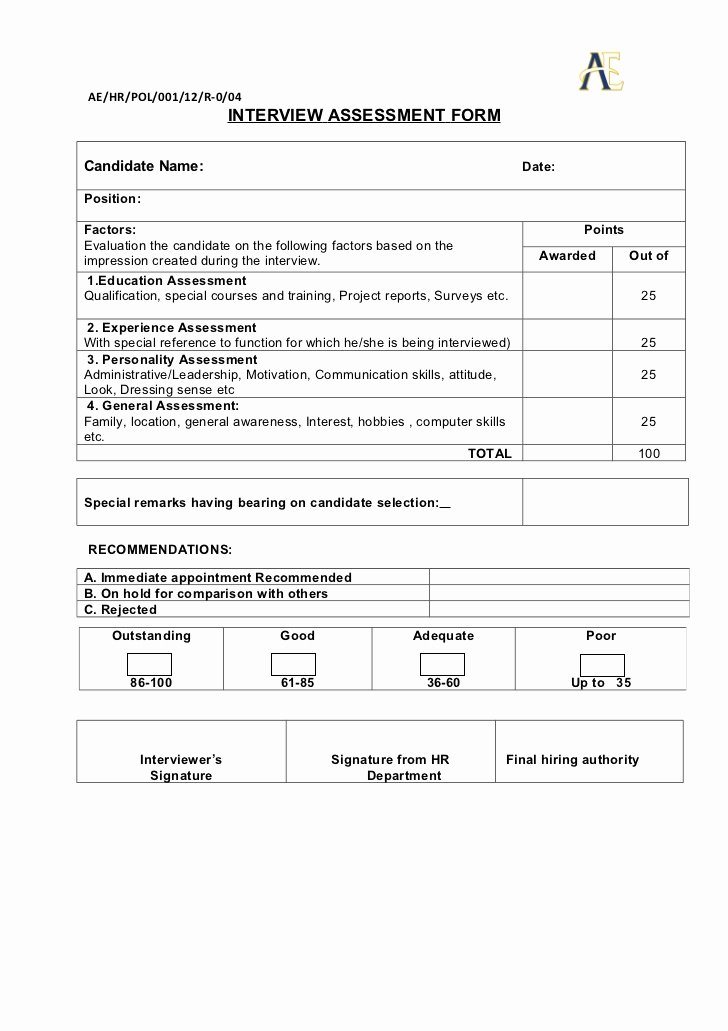 Friedman Family assessment Model Short form Template Lovely Interview assessment form