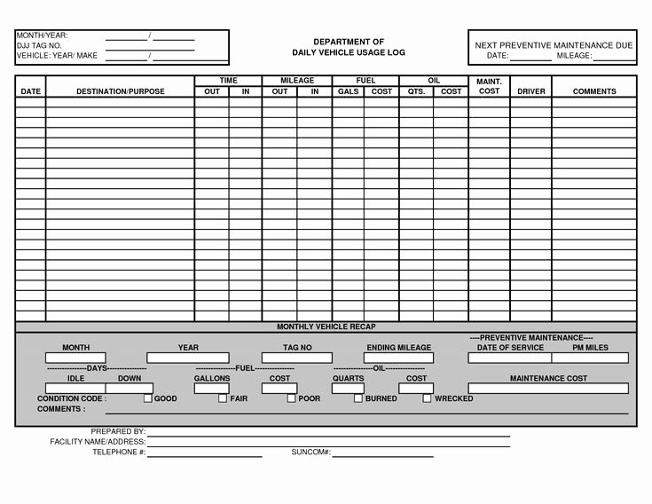 Fuel Log Book Template Excel New Vehicle Maintenance Log Template Excel Ewolf