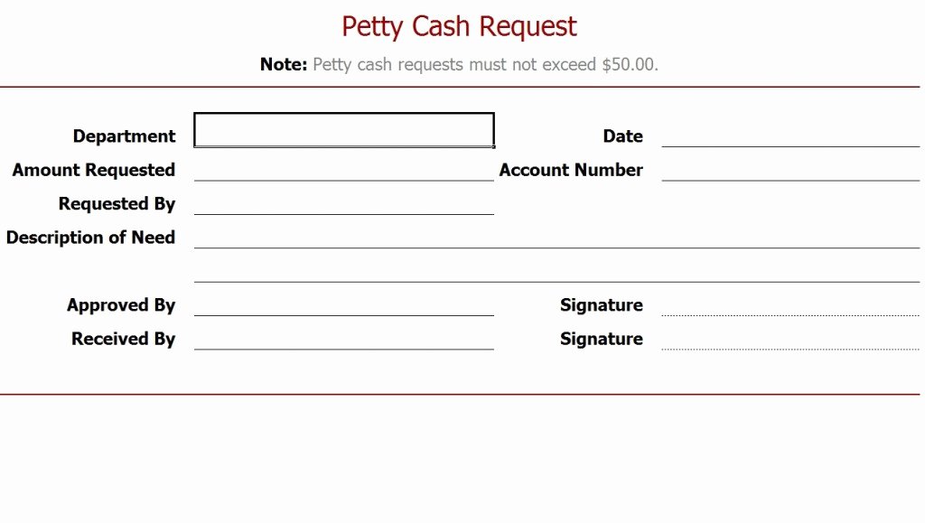 Fund Request form Template Luxury Petty Cash Request form