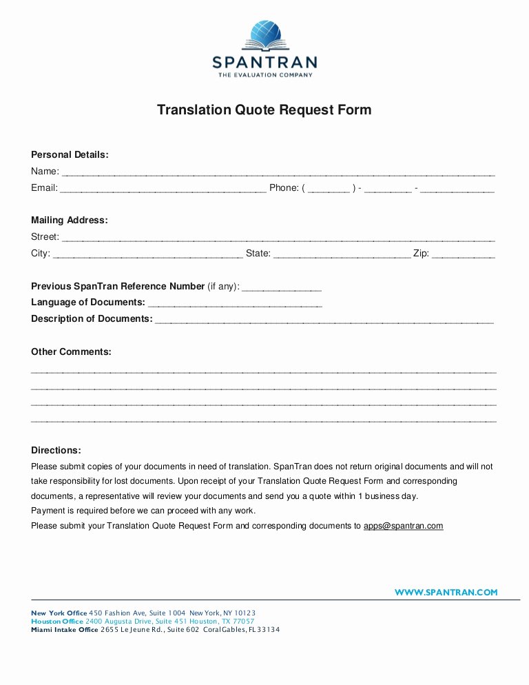 Fund Request form Template New Translation Quote Request form