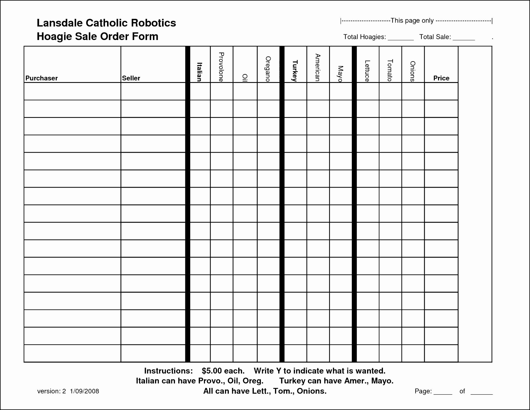 Fundraising order form Template Best Of Hoagie Fundraiser order form Template