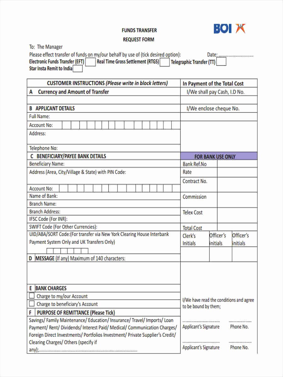 Funds Request form Template Best Of Fund Transfer form 8 Free Documents In Word Pdf