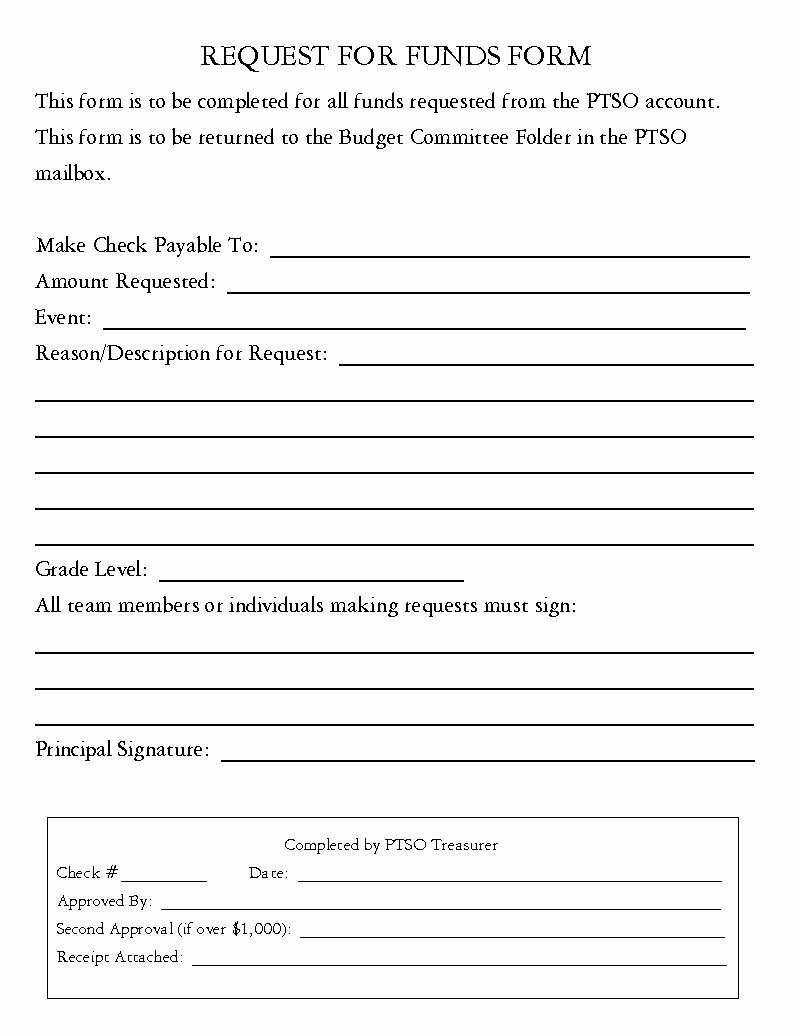 Funds Request form Template Elegant Calvert Ptso Bud