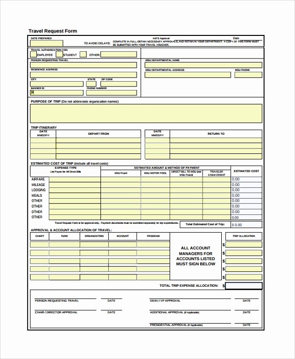 Funds Request form Template Luxury Sample Travel Request form 9 Free Documents Download In