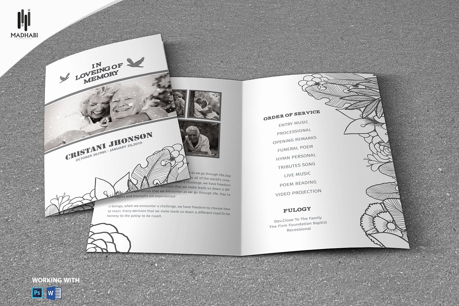 Funeral Memorial Card Template Elegant Black &amp; White Style Funeral Template Brochure Templates