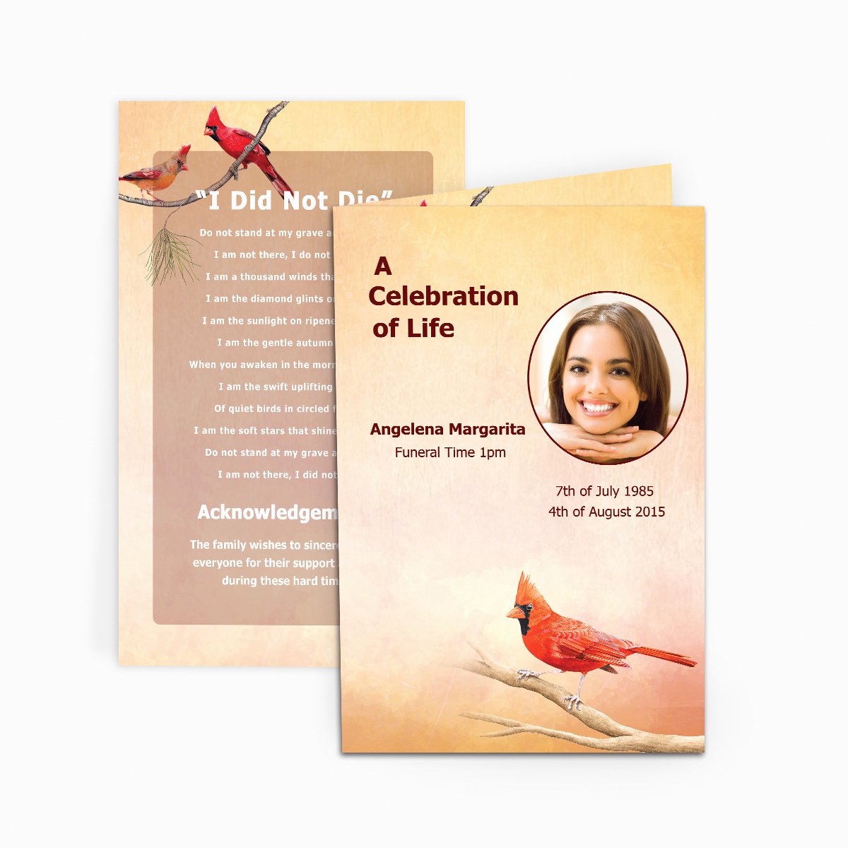 Funeral Memorial Card Template Fresh Cardinal Funeral Card Funeral Pamphlets