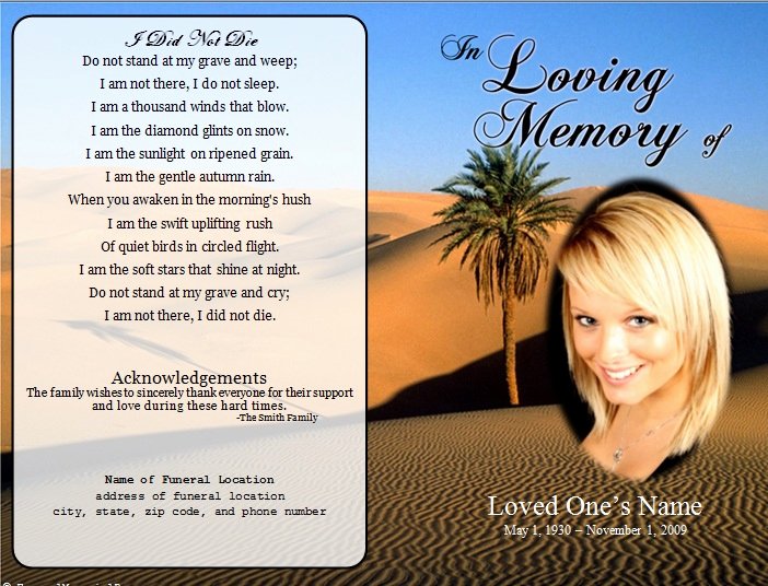 Funeral Memorial Card Template New Desert Single Fold Memorial Program Funeral Pamphlets