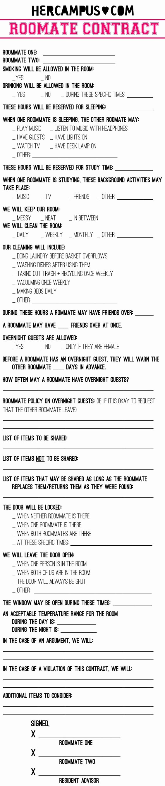 Funny Roommate Agreement Awesome Funny Contracts Reverse Search