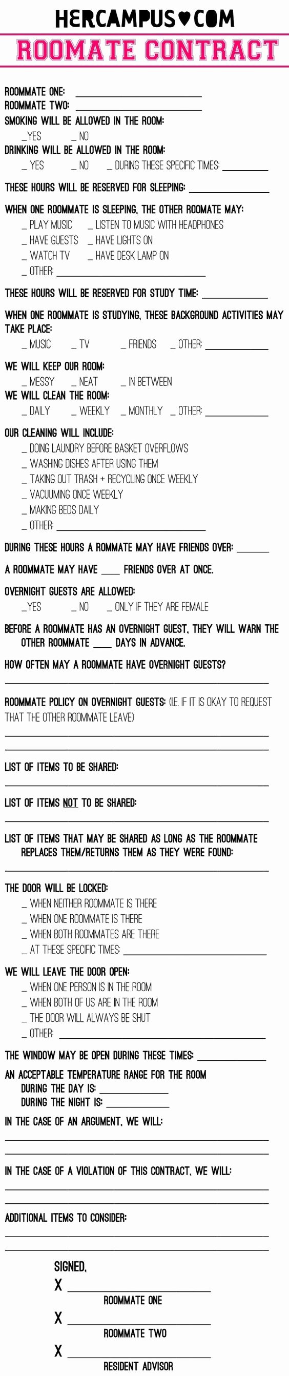 Funny Roommate Agreement Elegant Roommate Contract Roommate and Smoke Smell On Pinterest