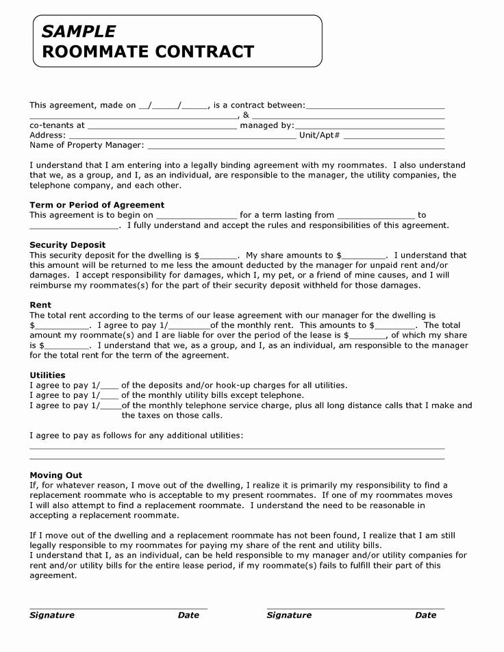 Funny Roommate Agreement Luxury Printable Sample Roommate Agreement form
