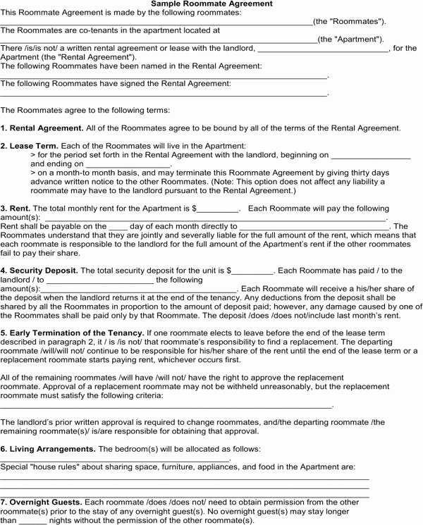 Funny Roommate Agreement Unique Download Roommate Agreement for Free formtemplate