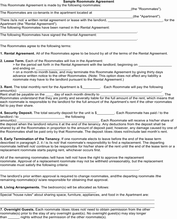 Funny Roommate Agreement Unique Download Roommate Agreement for Free formtemplate