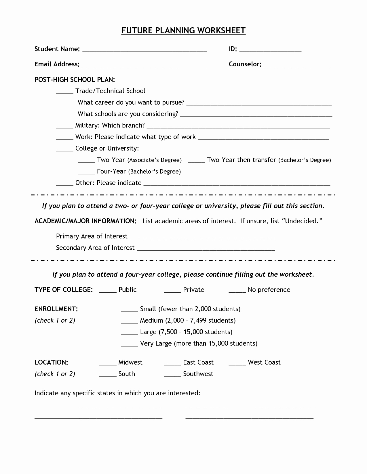 Future Career Plan Example Awesome 7 Best Of Worksheets Middle School Career High