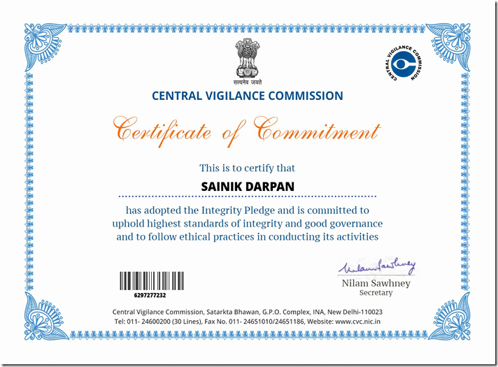 G.go/itcertificate Awesome Sainik Darpan English Central Vigilance Mission