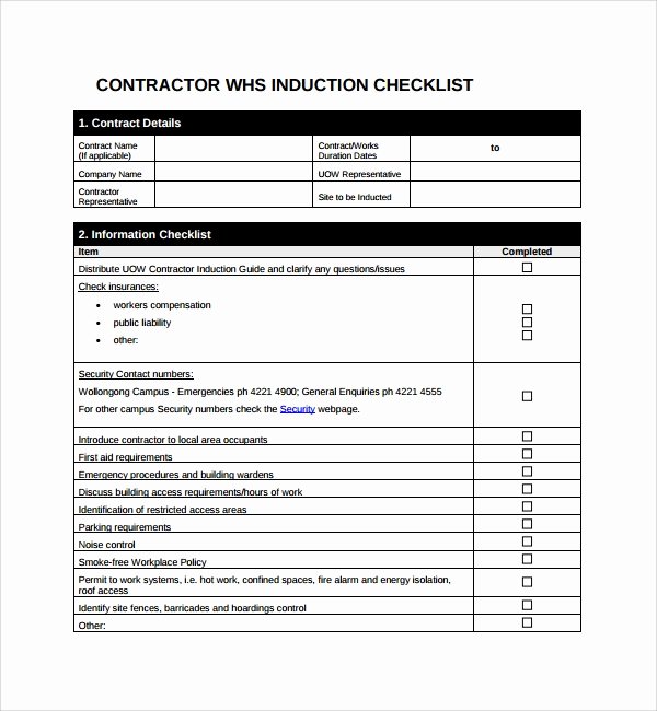 General Contractor Checklist Template Best Of 13 Induction Checklist Templates to Download