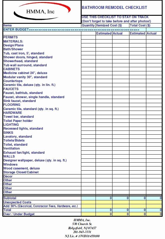 General Contractor Checklist Template Lovely Bathroom Remodel Checklist – Hmma – General Contracting