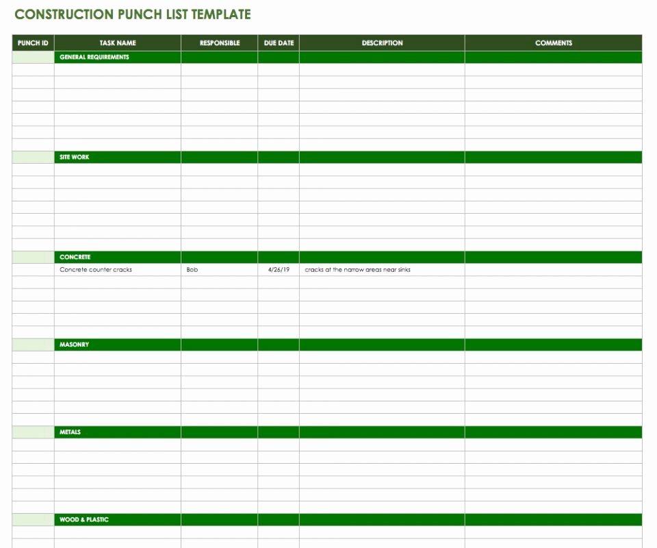 General Contractor Checklist Template Unique Free Punch List Templates