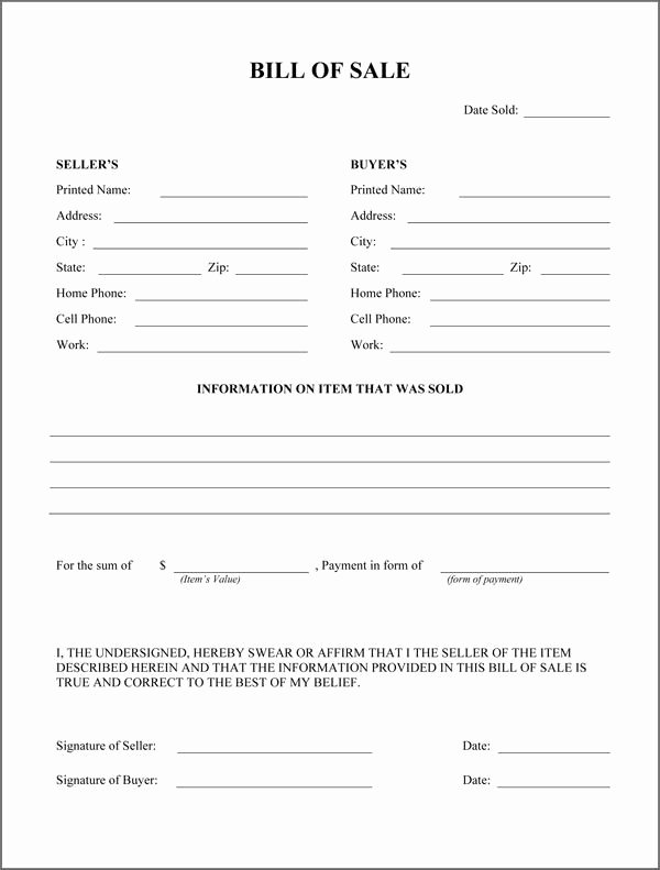 Generic Bill Of Sale form Printable Awesome Free Printable Rv Bill Of Sale form form Generic