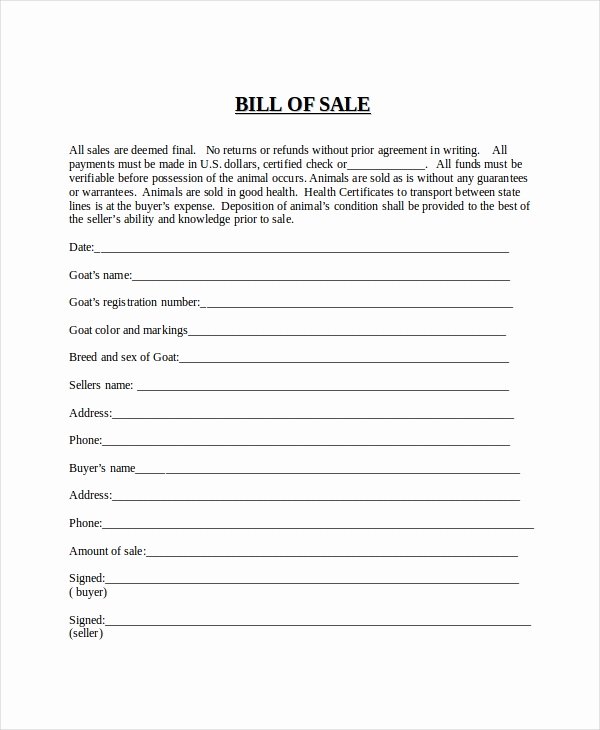 Generic Bill Of Sale form Printable Awesome Generic Bill Of Sale Template 12 Free Word Pdf