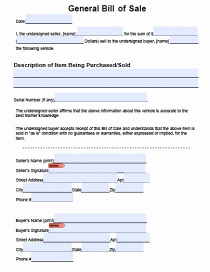 Generic Bill Of Sale form Printable Beautiful Download General Blank Bill Of Sale form Pdf