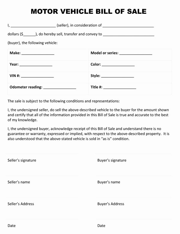 Generic Bill Of Sale form Printable Beautiful Free Printable Auto Bill Of Sale form Generic