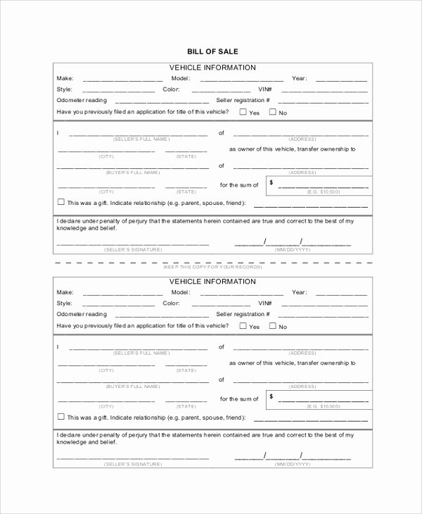 Generic Bill Of Sale form Printable Best Of 8 Sample Generic Bill Of Sale Templates