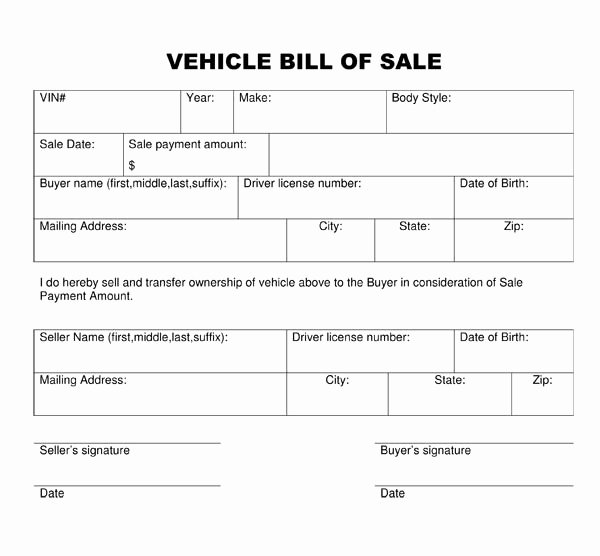 Generic Bill Of Sale form Printable Best Of Free Printable Car Bill Of Sale form Generic