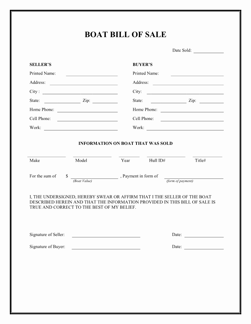 Generic Bill Of Sale form Printable Inspirational Free Boat Bill Of Sale form Download Pdf
