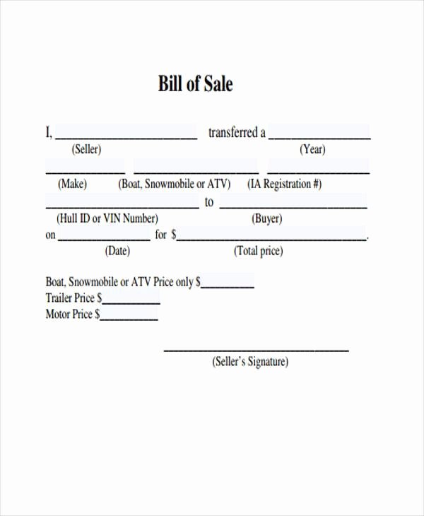 Generic Bill Of Sale form Printable Lovely Sample atv Bill Of Sale forms 7 Free Documents In Word Pdf