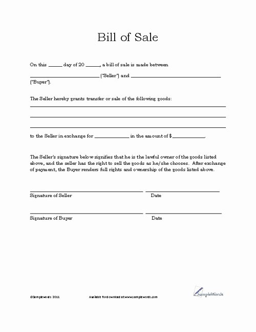 Generic Bill Of Sale form Printable New Free Printable Bill Of Sale Templates form Generic