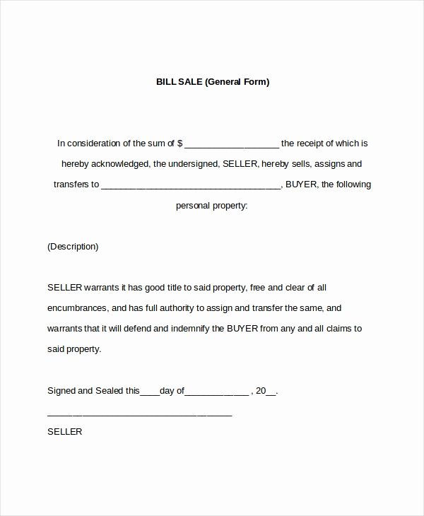 Generic Bill Of Sale form Printable Unique 7 Sample General Bill Of Sale forms