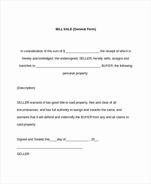 Generic Bill Of Sale form Printable Unique 7 Sample General Bill Of Sale forms
