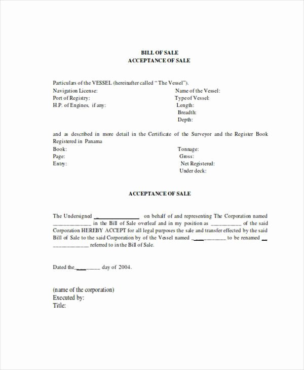 Generic Bill Of Sale form Printable Unique Bill Of Sale form In Word