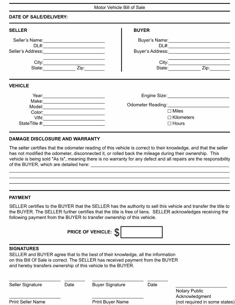 Generic Bill Of Sale form Printable Unique Free Kentucky Generic Bill Of Sale form Download Pdf