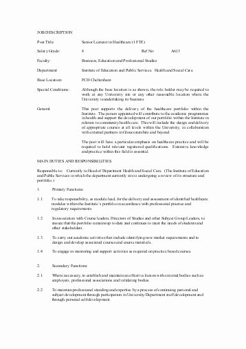 Generic Job Description Elegant Generic Job Description Band 2 Template 4