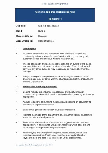 Generic Job Description Inspirational Teagasc Job Specification Template