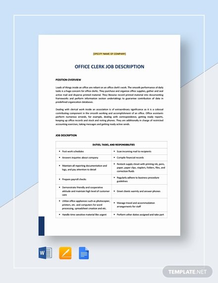 Generic Job Description Luxury 15 Clerk Job Descriptions Pdf Doc