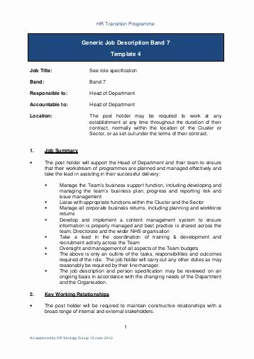 Generic Job Description New Generic Job Description Band 2 Template 4