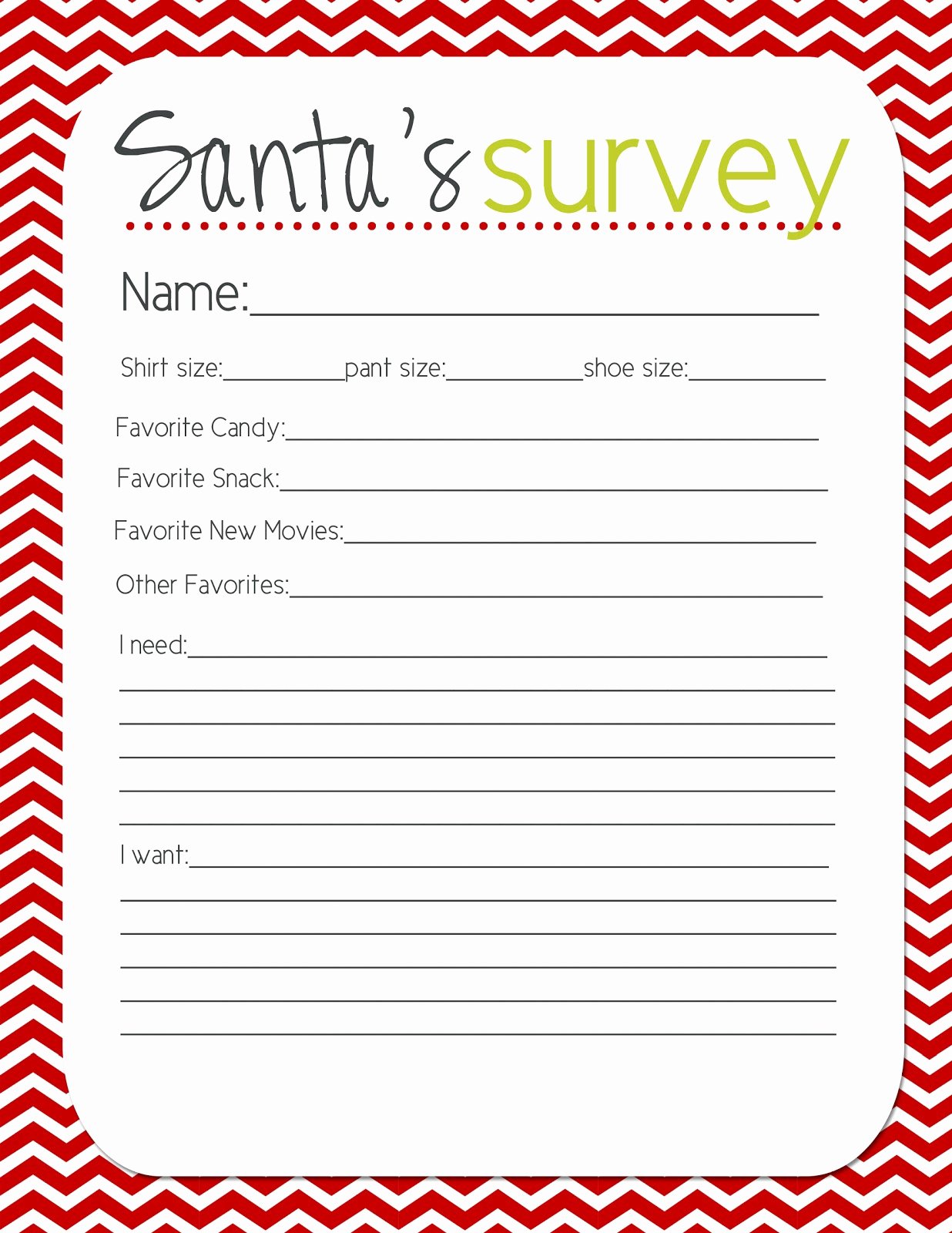 Gift Exchange Wish List Template Beautiful Santa S Survey Free Printable