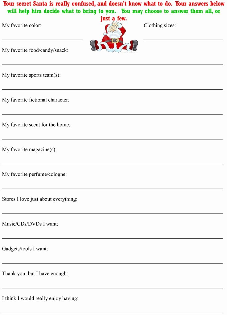 Gift Exchange Wish List Template Lovely Best 25 Secret Santa Questionnaire Ideas On Pinterest