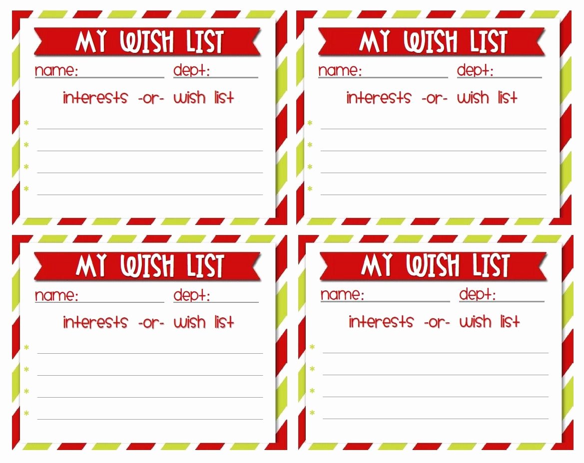 Gift Exchange Wish List Template Luxury Wish List Cards for Secret Santa Holidays