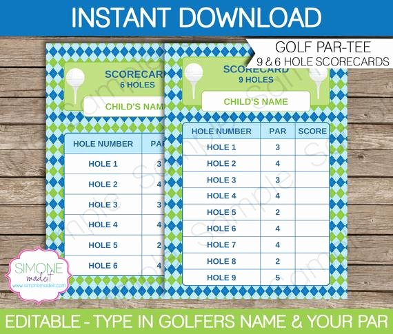 Golf Scorecard Template Unique Golf Party Scorecard for 9 &amp; 6 Holes Instant Download