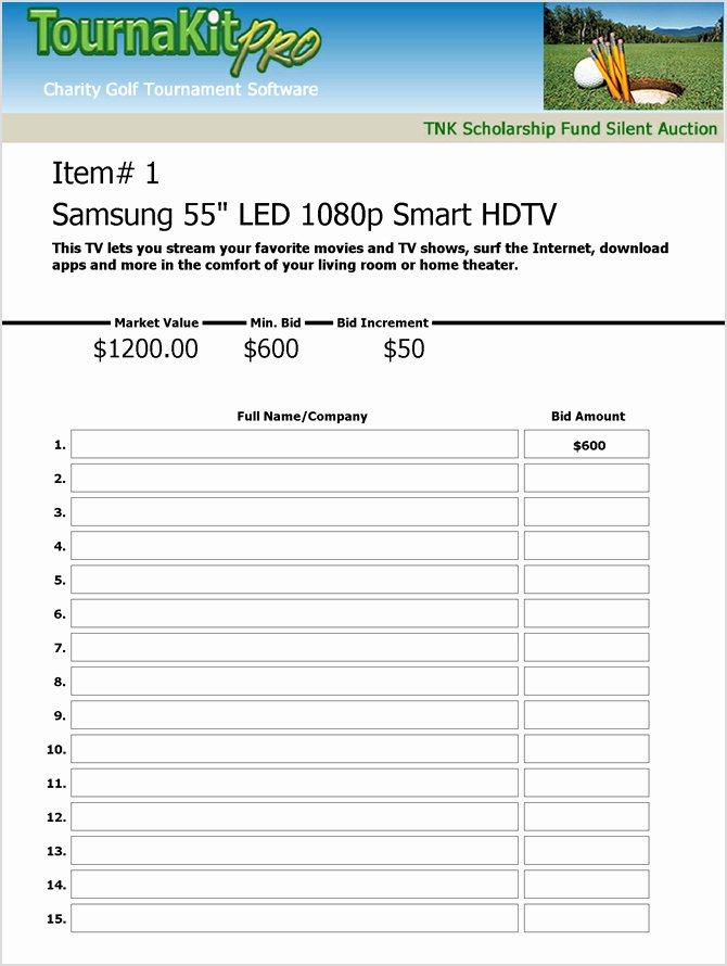 Golf tournament Entry forms Template Fresh Charity Auction forms 108 Silent Auction Bid