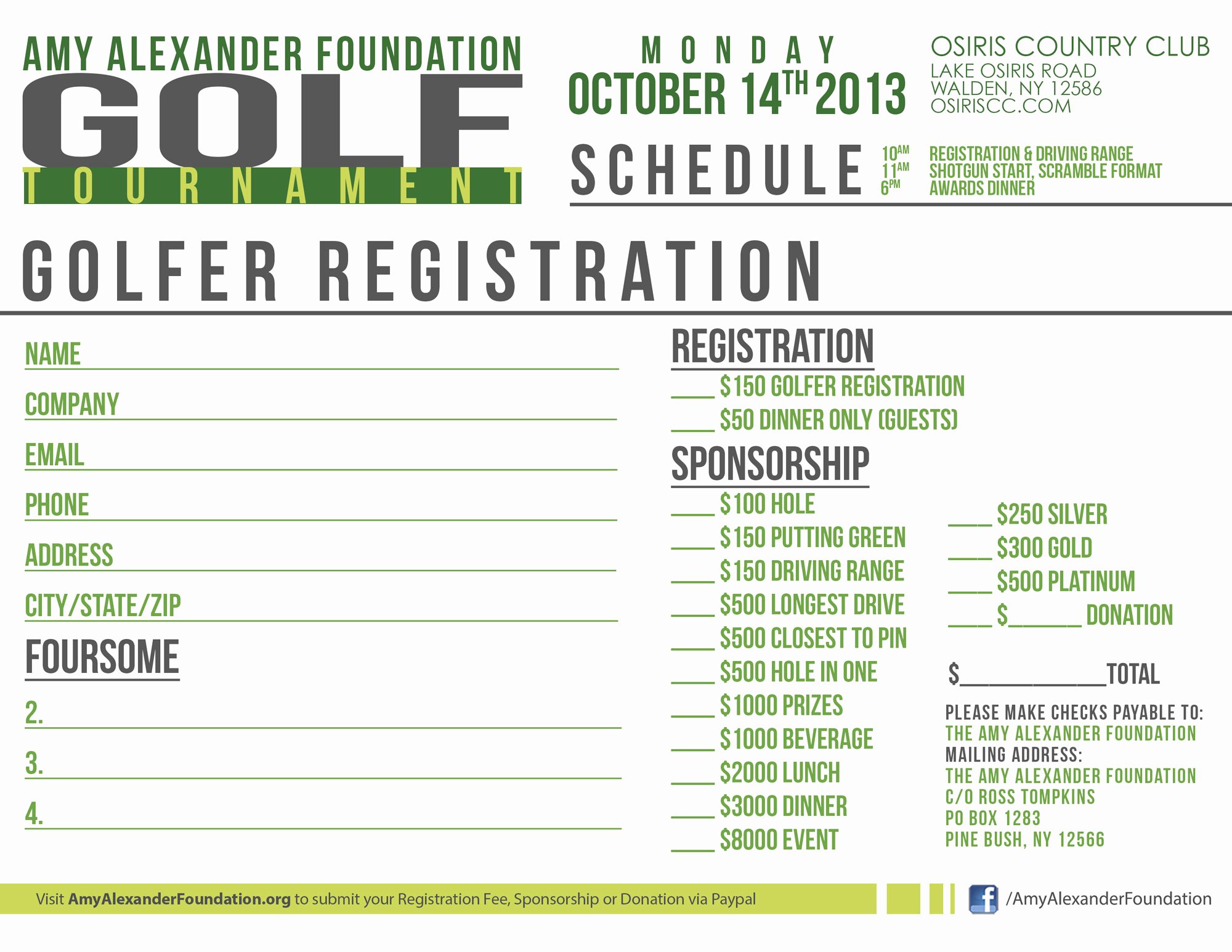 Golf tournament Entry forms Template Lovely the Amy Alexander Foundation