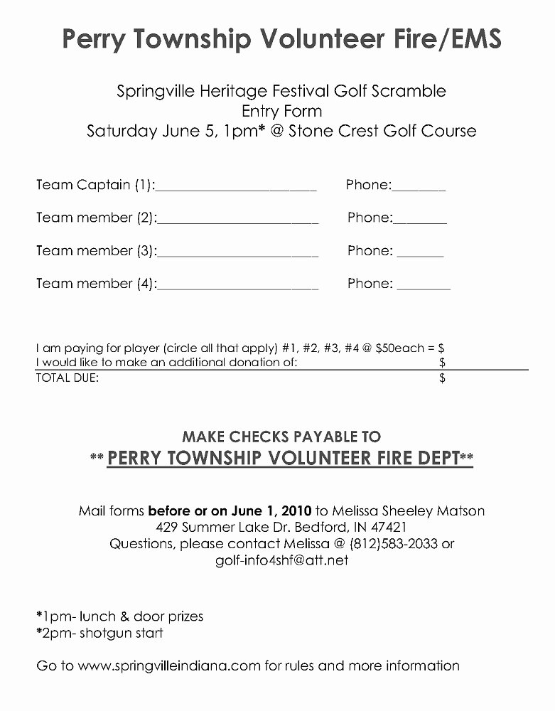 Golf tournament Entry forms Template New 2010 Ptvfd Golf Scramble – Springville Indiana