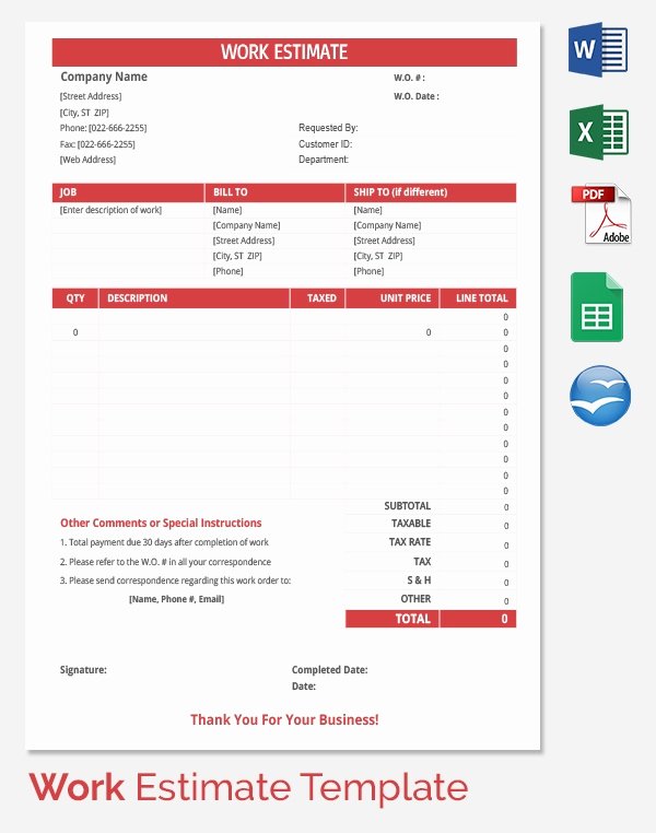 Google Docs Quote Template New 26 Blank Estimate Templates Pdf Doc Excel Odt