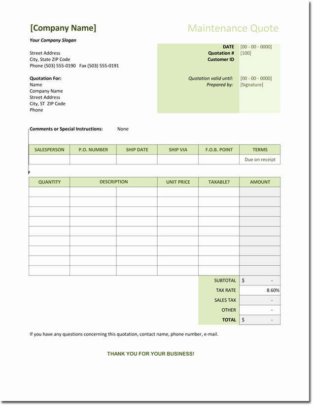 Google Docs Quote Template New Quotation Templates – Download Free Quotes for Word Excel