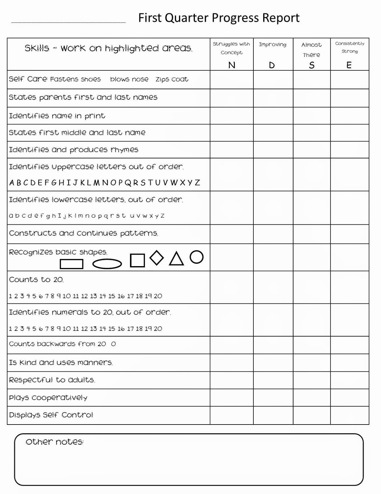 Grade Progress Report Template Awesome Mrs O S Kindergarten and Family Blog Report Card Skills