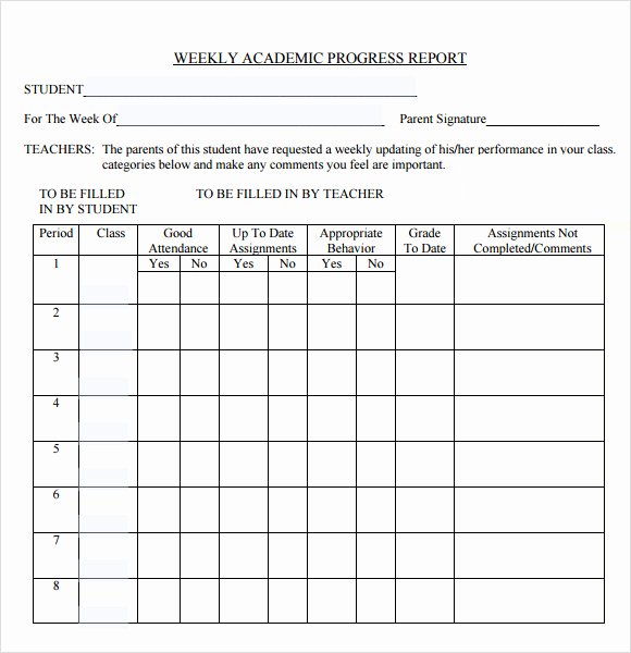 Grade Progress Report Template Elegant 13 Sample Weekly Progress Reports